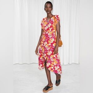 & Other Stories Oversized Lapel Floral Wrap Dress